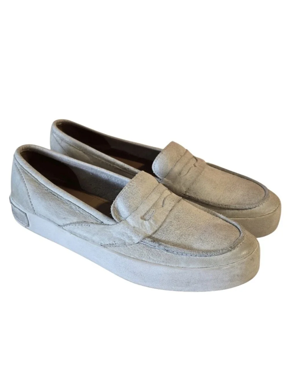 Blackstone JL23 Suede Loafer Sneakers White Gray Soft Leather Comfy Flats